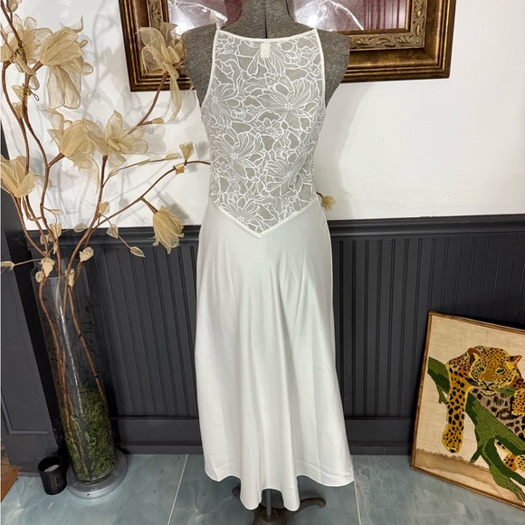 Rya Collection Milos Embroidered Lace Satin Slip Midi Gown Sz Small 🧡🍄 - Picture 5 of 8